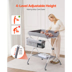 Foldable Baby Changing Diaper Station with Side Basket & Wheels Light Gray - Grand Goldman