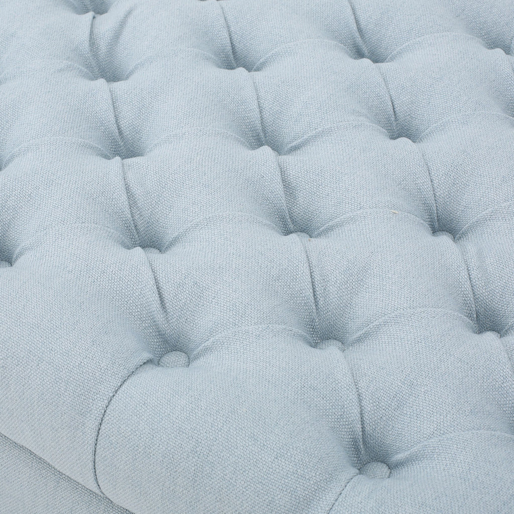 Contemporary Storage Ottoman with Rolled Arms and Button Tufting in Wheat Fabric, 50-inch - Grand Goldman Shop