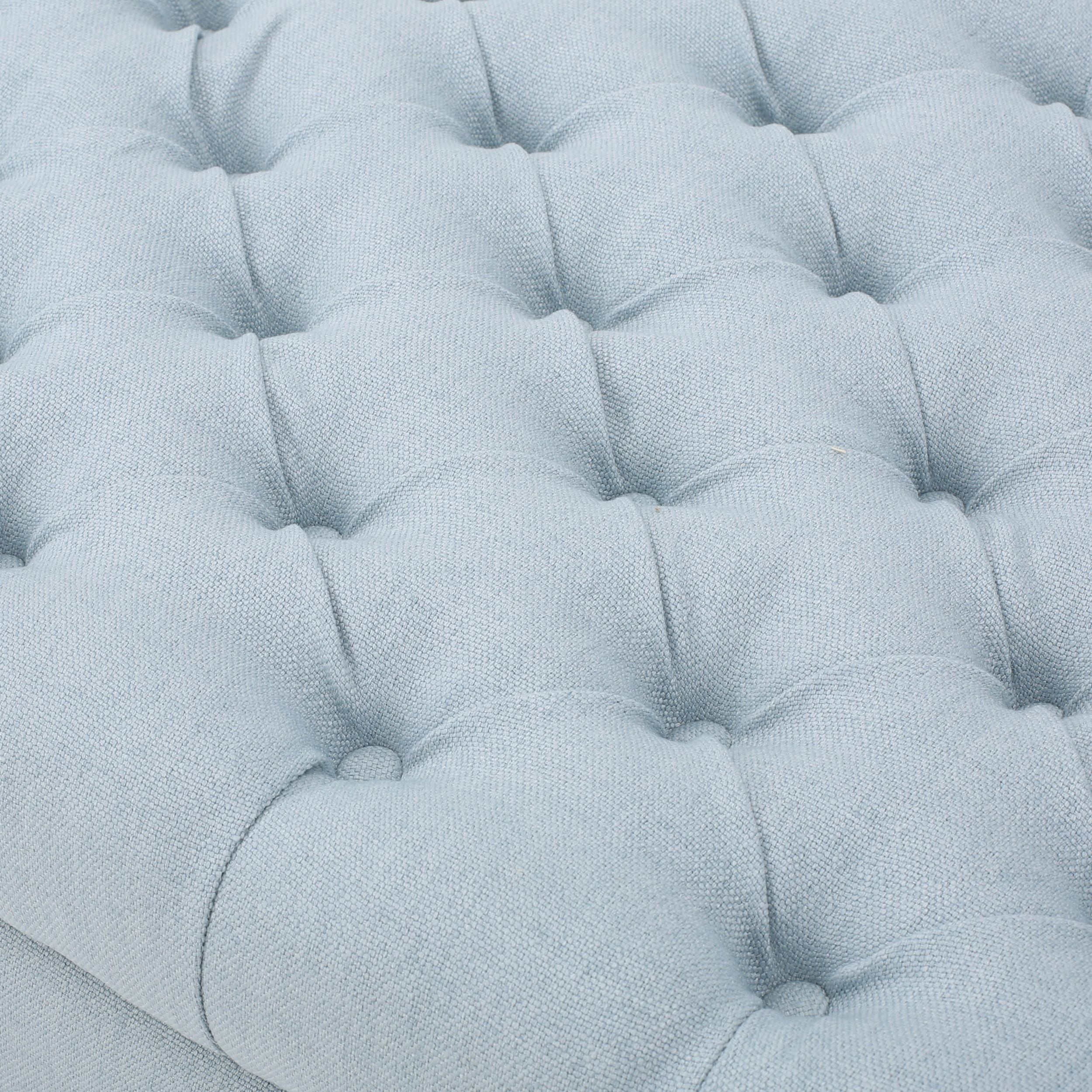 Contemporary Storage Ottoman with Rolled Arms and Button Tufting in Wheat Fabric, 50-inch - Grand Goldman Shop