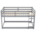 Gray Twin Over Twin Floor Bunk Bed with Ladder, Solid Pine Wood, 79.1''L x 42''W x 46.5''H - Grand Goldman Shop