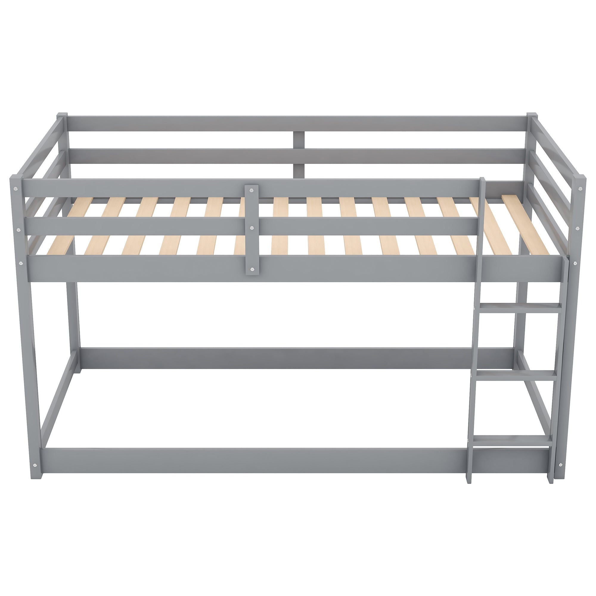 Gray Twin Over Twin Floor Bunk Bed with Ladder, Solid Pine Wood, 79.1''L x 42''W x 46.5''H - Grand Goldman Shop