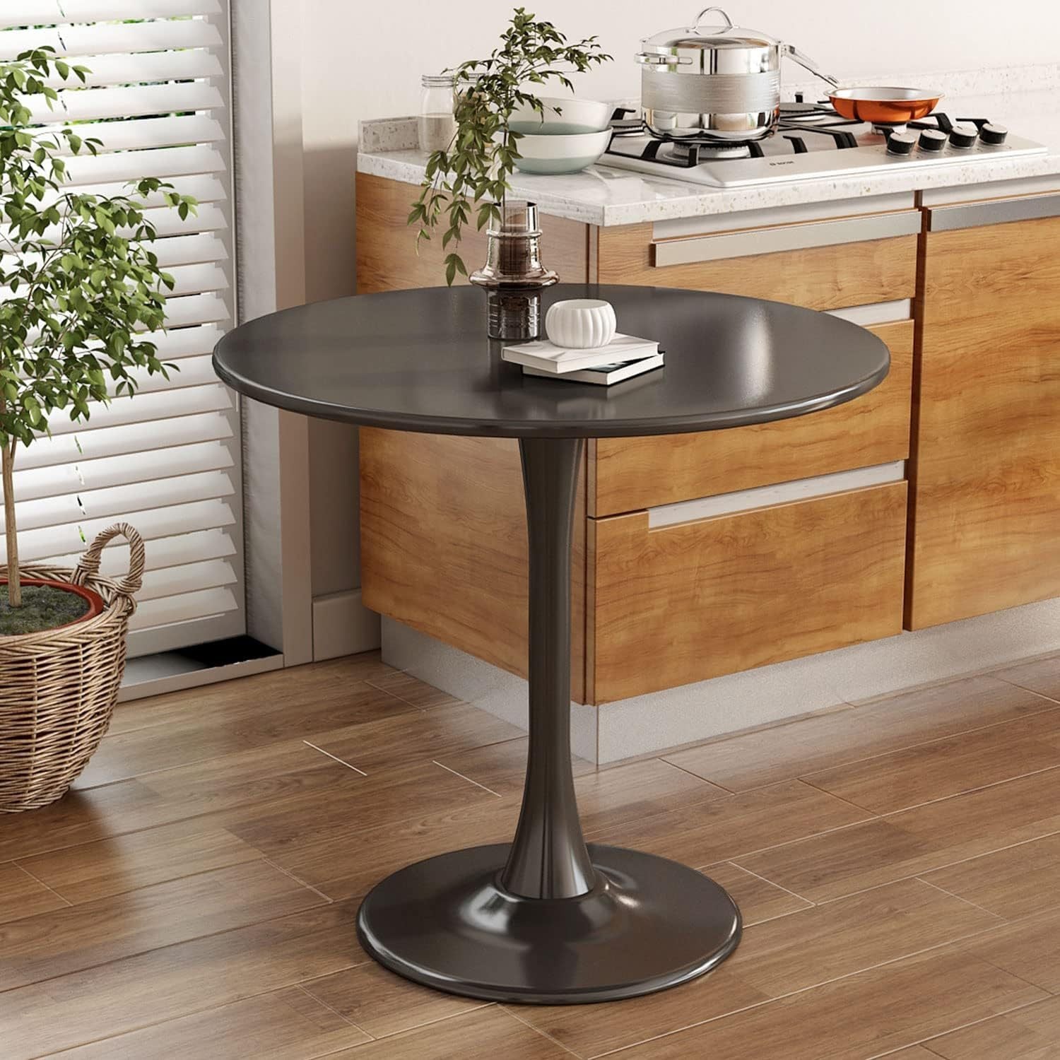 Black Round Table, Modern Dining Table, MDF Top and Steel Base Tulip Round Kitchen Table, Mid Century Coffee Table for Living Room 24 Inch, Kitchen Table, Oval Dining Table - Grand Goldman Shop