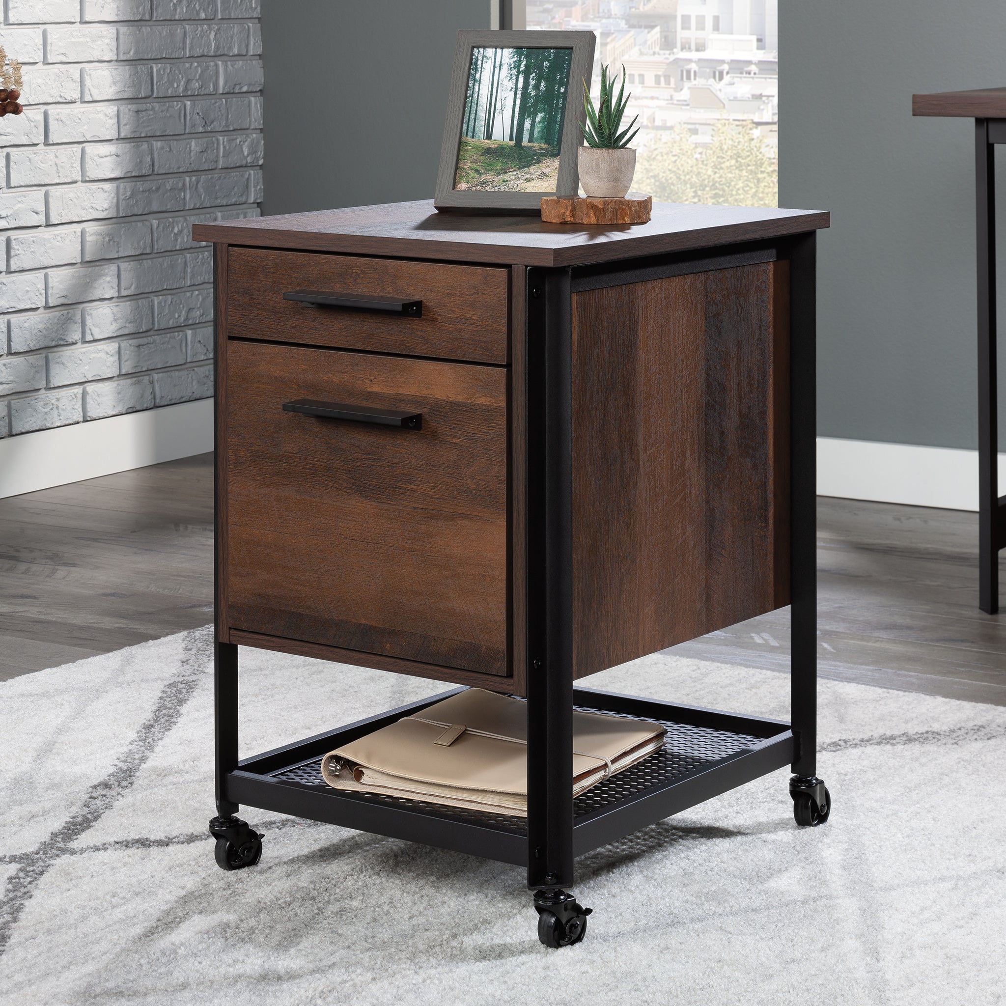 Pedestal File Cabinet with Large Drawers, Antique Dark Oak finish - Grand Goldman