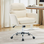 Modern Office Chair with Adjustable Height, White PU Leather Upholstery, Metal Frame for Office, Bedroom, Dressing Table Use 