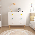 Kids 3 Drawer Dresser, White Nursery Storage Cabinet with Anti-Tip Safety Feature, Solid Wood and MDF Construction, Compact D