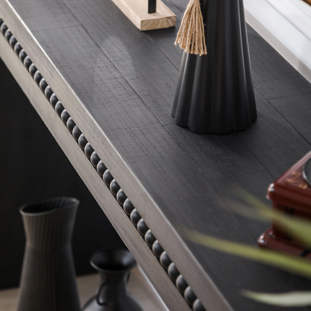 Modern Black Engineered Wood Console Table with Real Wood Bead Trim - Farmhouse Entryway Sofa Table for Living Room, Hallway - Grand Goldman Shop