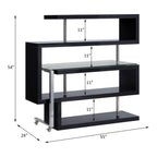 Buck II Clear Glass, Chrome & Black High Gloss Finish Writing Desk W/Bookshelf | Premium Home Decor - Grand Goldman