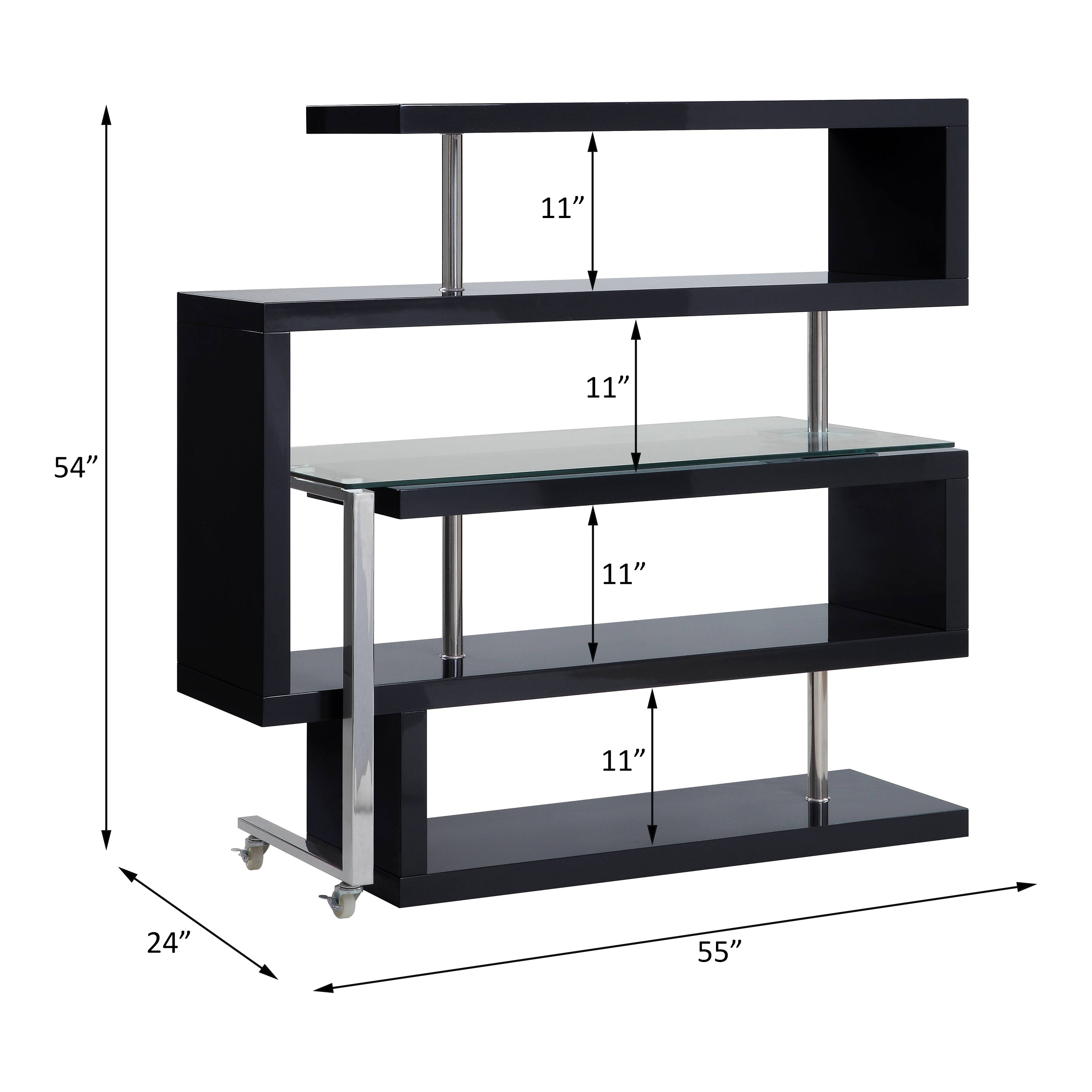 Buck II Clear Glass, Chrome & Black High Gloss Finish Writing Desk W/Bookshelf | Premium Home Decor - Grand Goldman