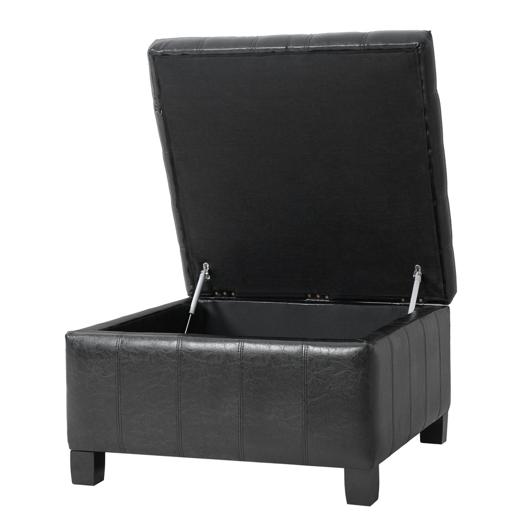 Black PU Storage Ottoman with Rubber Wood Legs, 30.25'' Square Tufted Indoor Ottoman with Lift-Top Storage for Living Room, Bedroom & Entryway,300lbs Weight Capacity - Grand Goldman Shop