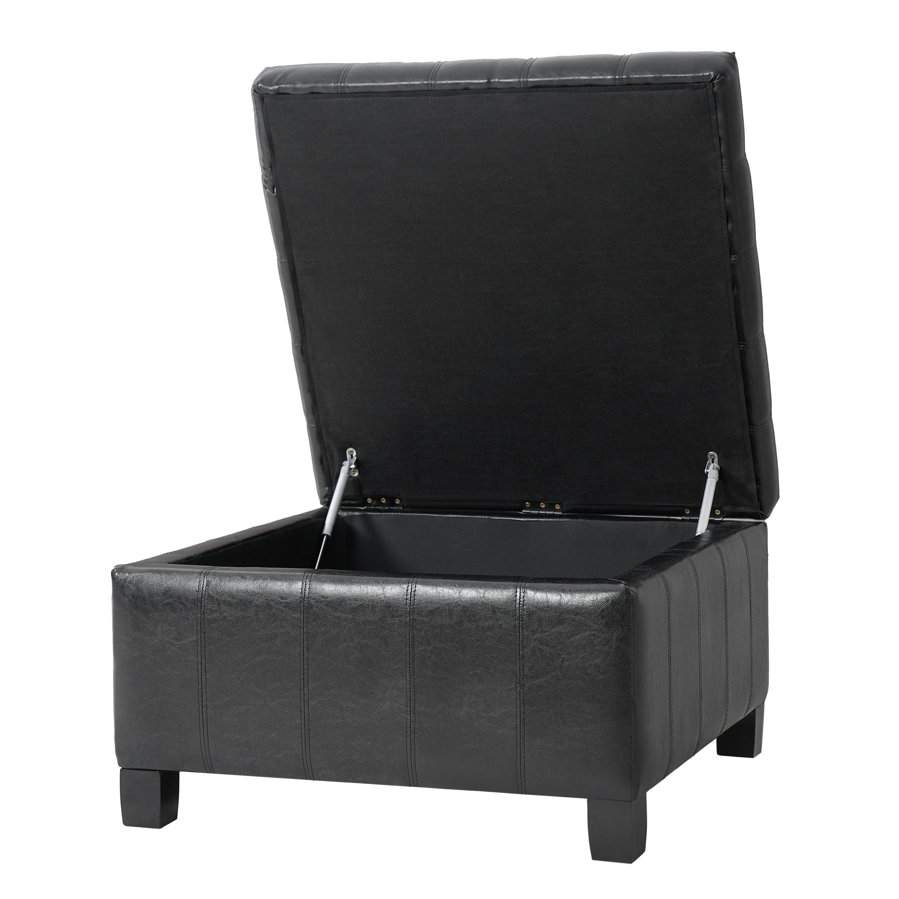 Black PU Storage Ottoman with Rubber Wood Legs, 30.25'' Square Tufted Indoor Ottoman with Lift-Top Storage for Living Room, Bedroom & Entryway,300lbs Weight Capacity - Grand Goldman Shop