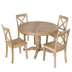 Modern Natural Wood Wash Dining Table Set for 4 with Round Table and Chairs, Solid Wood and MDF - Grand Goldman Shop