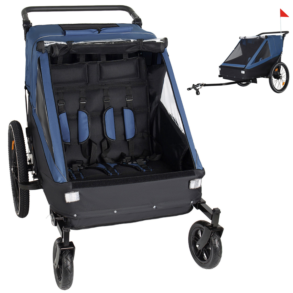 2 in 1 Kids Bike Trailer and Stroller for 1 to 2 Children, Jogging Function, Foldable Compact Storage with Universal Bike Hit