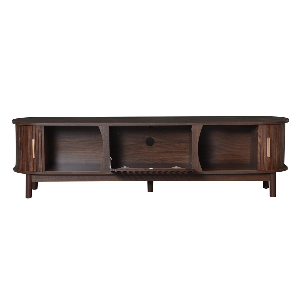 Modern Farmhouse TV Stand for 75' TVs, Wood Entertainment Center with Storage Cabinet, TV Console Table for Living Room, Bedroom in Dark Brown with Solid Wood Legs and MDF Construction - Grand Goldman Shop