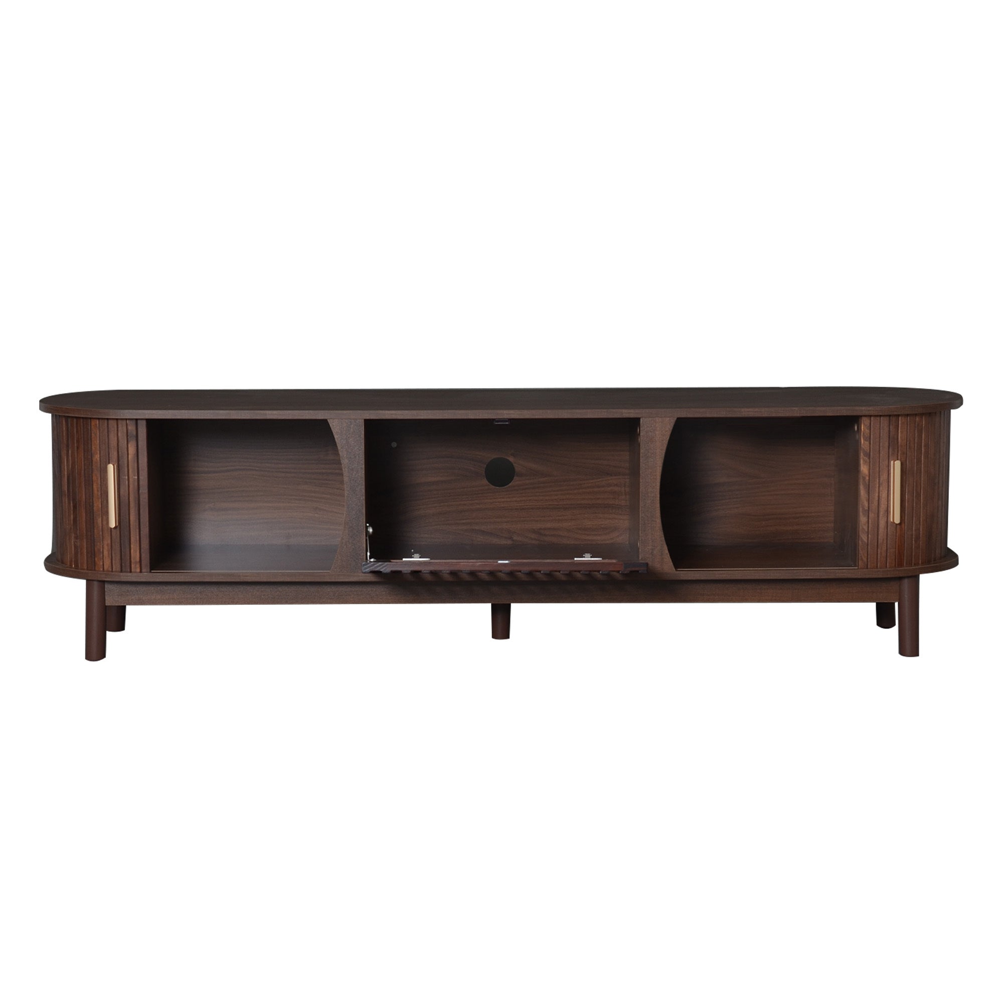 Modern Farmhouse TV Stand for 75' TVs, Wood Entertainment Center with Storage Cabinet, TV Console Table for Living Room, Bedroom in Dark Brown with Solid Wood Legs and MDF Construction - Grand Goldman Shop