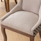 A&A Furniture, Ultra Side Dining Chair, Thickened fabric chairs with neutrally toned solid wood legs, Bronze nail head, Set of 2, Beige and Patterned,SW2207BG - Grand Goldman Shop