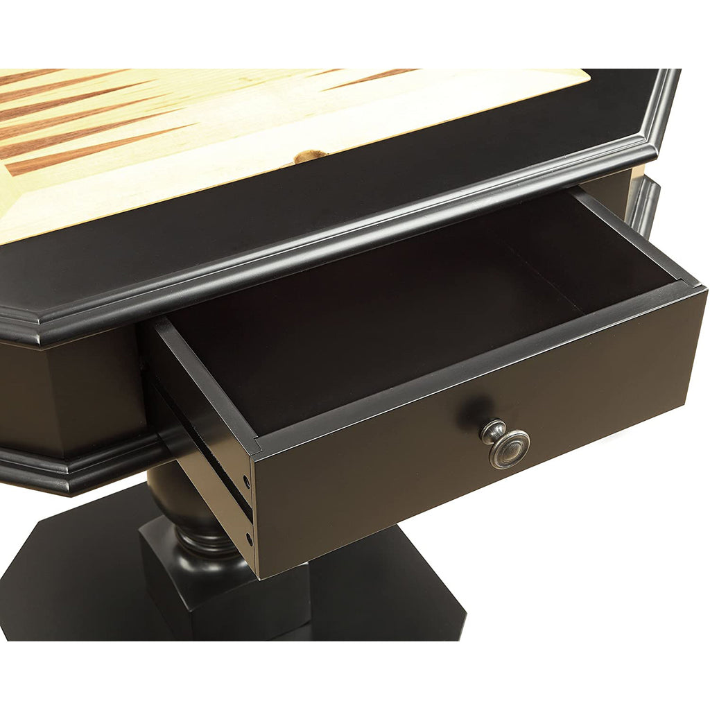 Square Top Game Table with Wooden Pedestal Base, Black - Grand Goldman