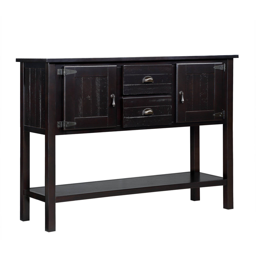 48'' Solid Wood Sideboard Console Table with 2 Drawers and Cabinets and Bottom Shelf, Retro Style Storage Dining Buffet Server Cabinet for Living Room Kitchen Dining Room (Espresso - Grand Goldman Shop