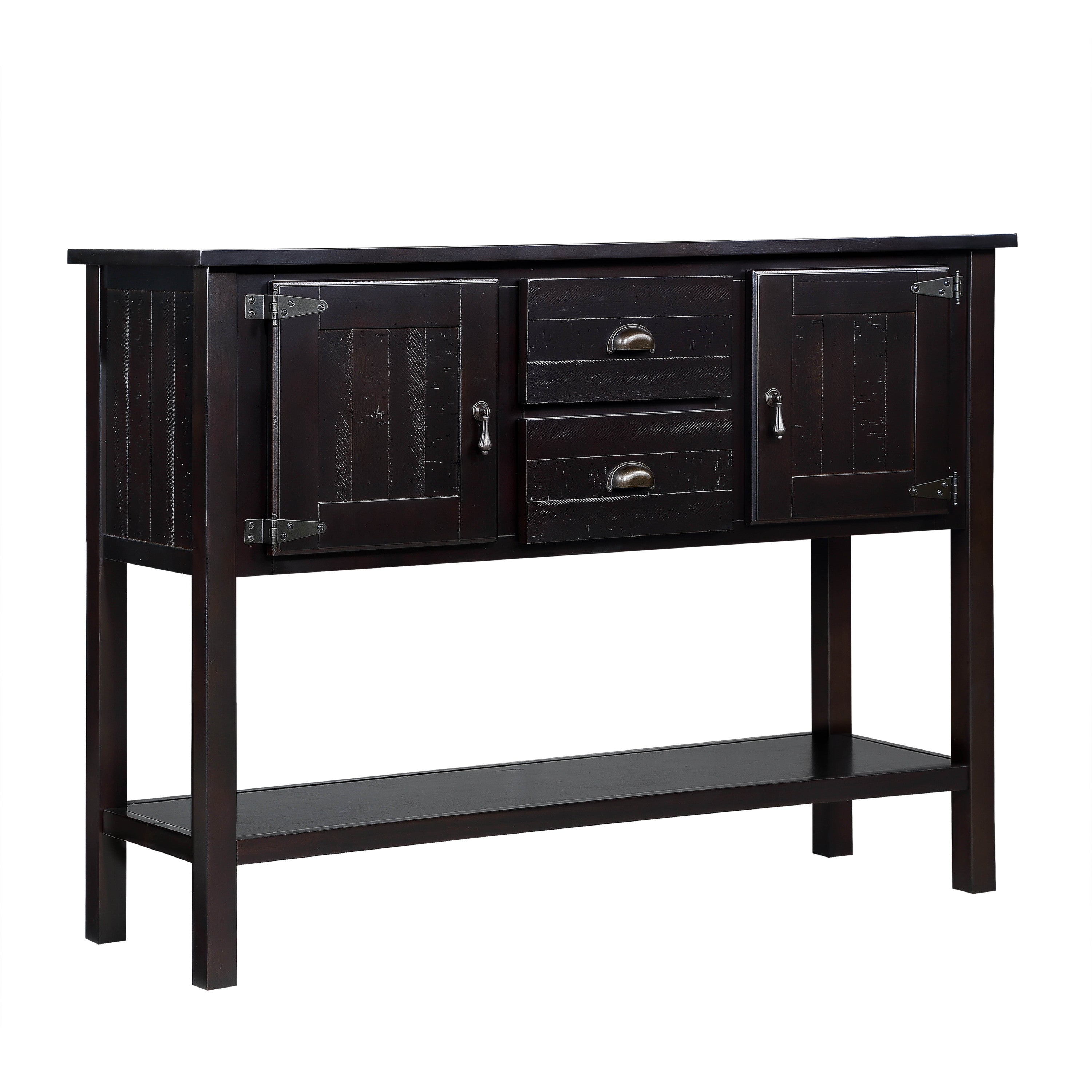 48'' Solid Wood Sideboard Console Table with 2 Drawers and Cabinets and Bottom Shelf, Retro Style Storage Dining Buffet Server Cabinet for Living Room Kitchen Dining Room (Espresso - Grand Goldman Shop