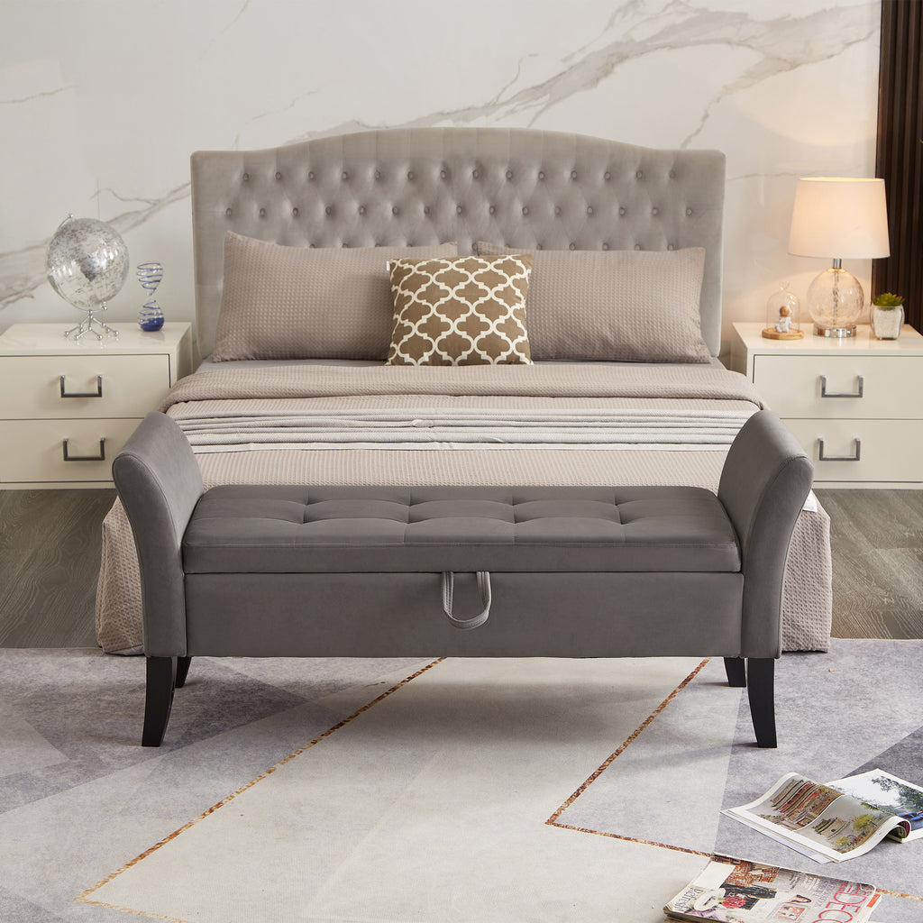 51.5' Bed Bench with Storage Grey Velvet - Grand Goldman Shop
