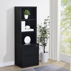 Geary Black 3-Shelf Bookcase with USB Charging and Lockable Drawer, Engineered Wood, 19.75 x 15.50 x 61.25 inches | Premium H