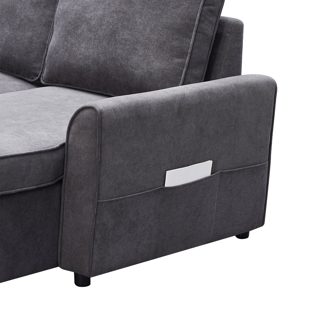 MGEA Modern modular L-shaped sofa bed with chaise longue, reversible sofa bed with pull-out bed and storage, 4-seat linen fabric convertible sofa for living room dark grey - Grand Goldman Shop