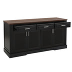 Black Fluted Sideboard Buffet Cabinet with 4 Doors and 3 Drawers, Modern Wood Kitchen Storage Console Table for Living Room Dining Room Entryway, 63' - Grand Goldman Shop