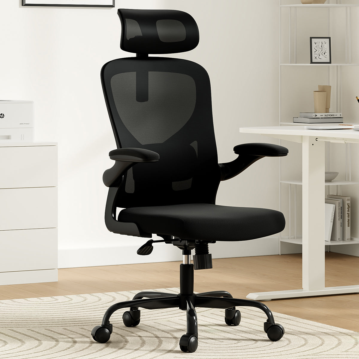 Ergonomic Office Chair, Home Office Desk Chair with Headrest, High Back Computer Chair with Armrests and Adjustable Lumbar Su