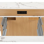 K&K 59.5'Kitchen Island with Extendable Dining Table, Kitchen Storage Table with Double-sided Storage, Kitchen Island with 2 Drawers, Power Outlet, Side Open Shelves, for Kitchen, Dining Room, Natural - Grand Goldman Shop