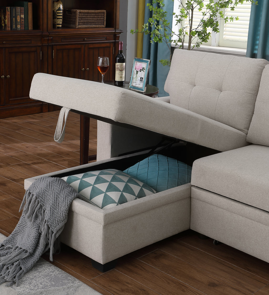 Upholstered Pull out Sectional Sofa with Chaise - Grand Goldman Shop
