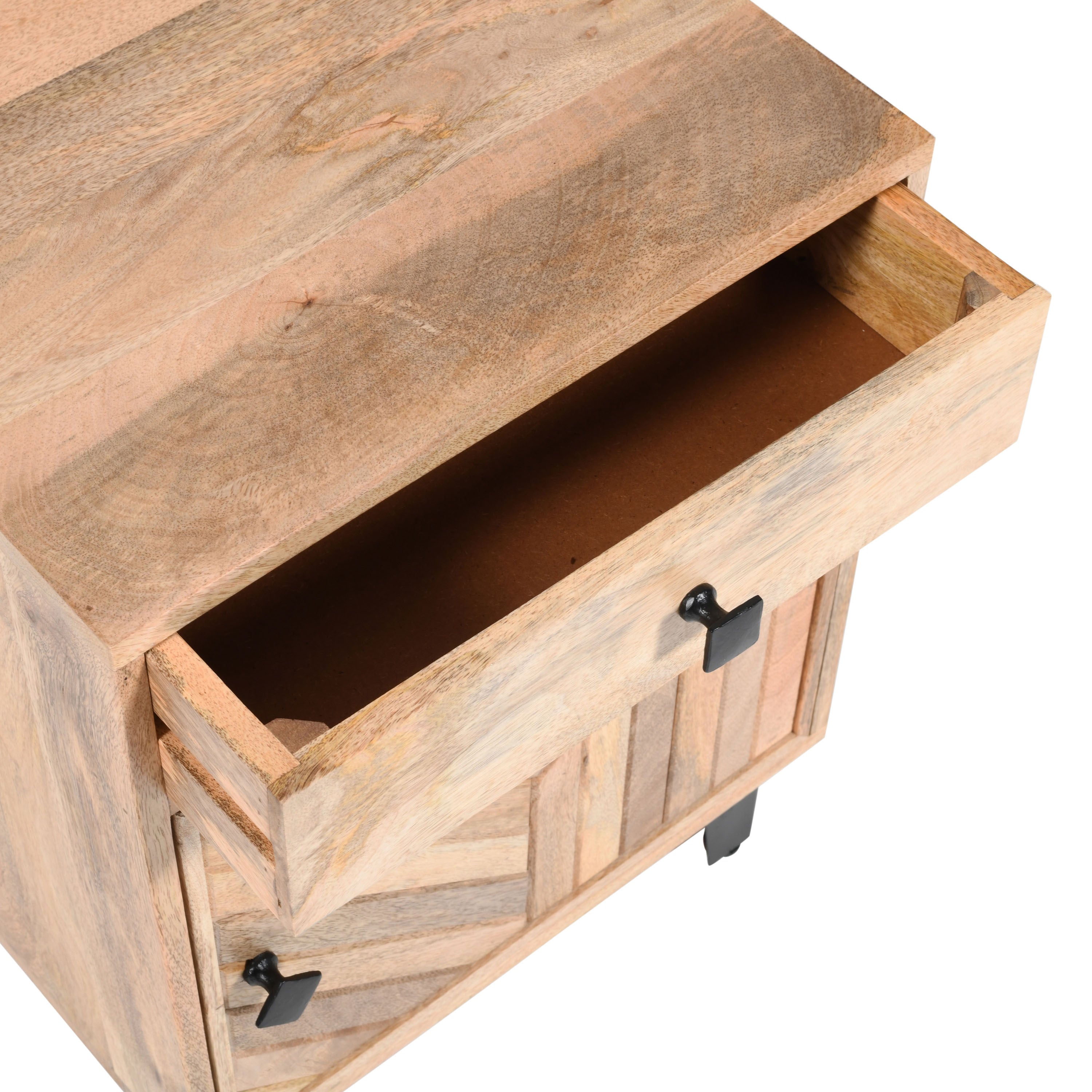 Solid Wood Vintage Nightstand with Handcrafted Detailing in Natural Finish - Grand Goldman Shop