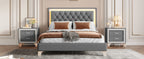 3-Pieces Bedroom Sets,Queen Size Upholstered Platform Bed with LED Lights and Two Nightstands-Gray - Grand Goldman Shop