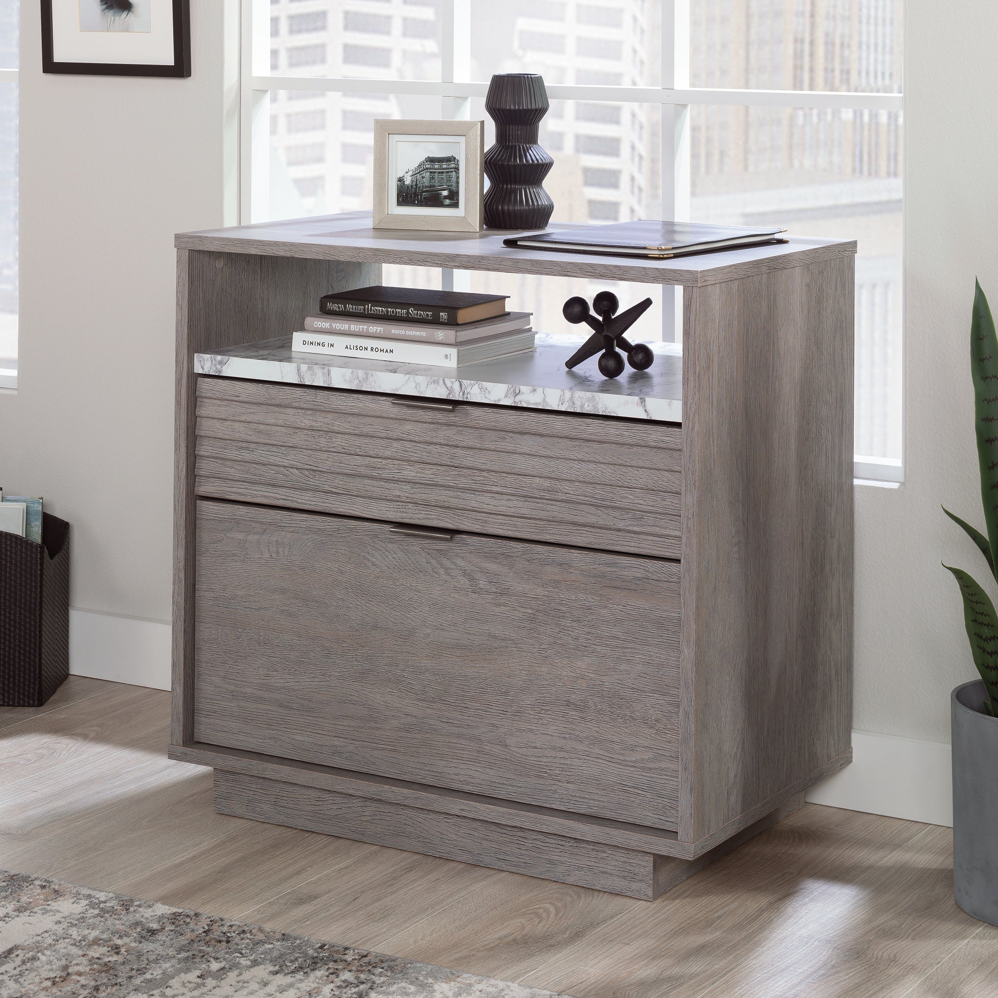 Lateral File with Two Drawers, Medium Gray finish | Premium Home Decor - Grand Goldman