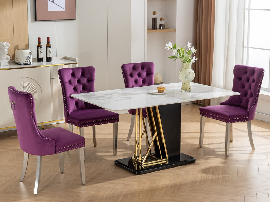 Nikki Collection Modern, High-end Tufted Solid Wood Contemporary Velvet Upholstered Dining Chair with Chrome Stainless Steel Plating Legs,Nailhead Trim,Set of 2,Purple and Chrome, SW1701PP - Grand Goldman Shop