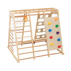 9-in-1 Slide and Climbing Wall for Toddlers 3+, Wooden Indoor Play Structure, Heavy Duty 176 lbs Capacity, Safe Rounded Edge 