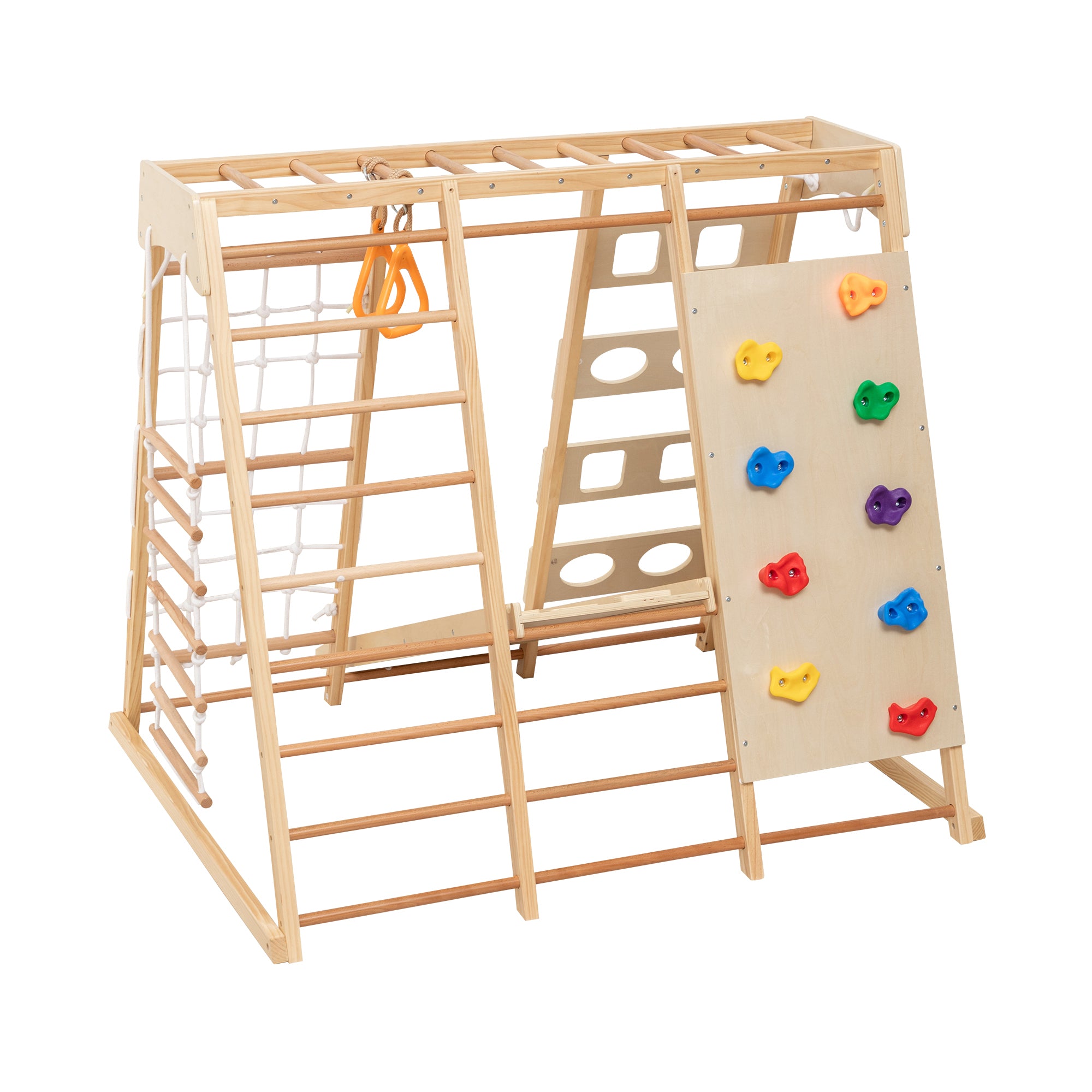 9-in-1 Slide and Climbing Wall for Toddlers 3+, Wooden Indoor Play Structure, Heavy Duty 176 lbs Capacity, Safe Rounded Edge 