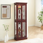 Lighted Curio Cabinet with Adjustable Shelves, Mirrored Back, and Tempered Glass Doors, 6-Tier Cherry Finish - Grand Goldman Shop