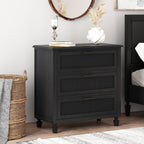 Newell Rustic Acacia Wood and Cane 3 Drawer Dresser - Grand Goldman Shop