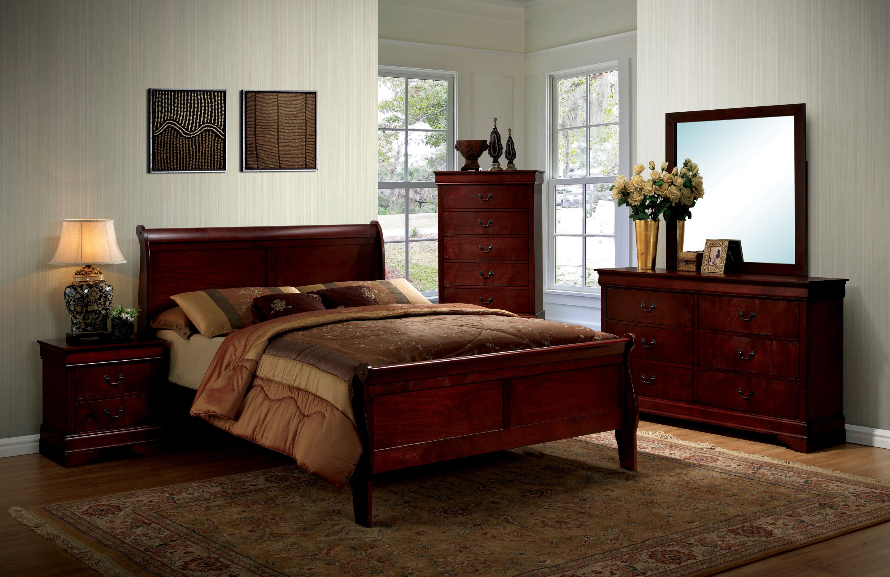 1pc Nightstand Cherry Finish Louis Philippe Solid wood English Dovetail Construction Antique Nickle Hanging Pulls - Grand Goldman Shop