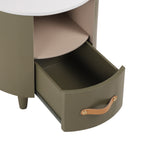 Contemporary & Modern Round Nightstand with Storage Drawer, Sofa End Table with Open Storage Shelf, Bedside Table with Curved Design for Living Room & Bedroom, Easy Assembly, Green - Grand Goldman Shop