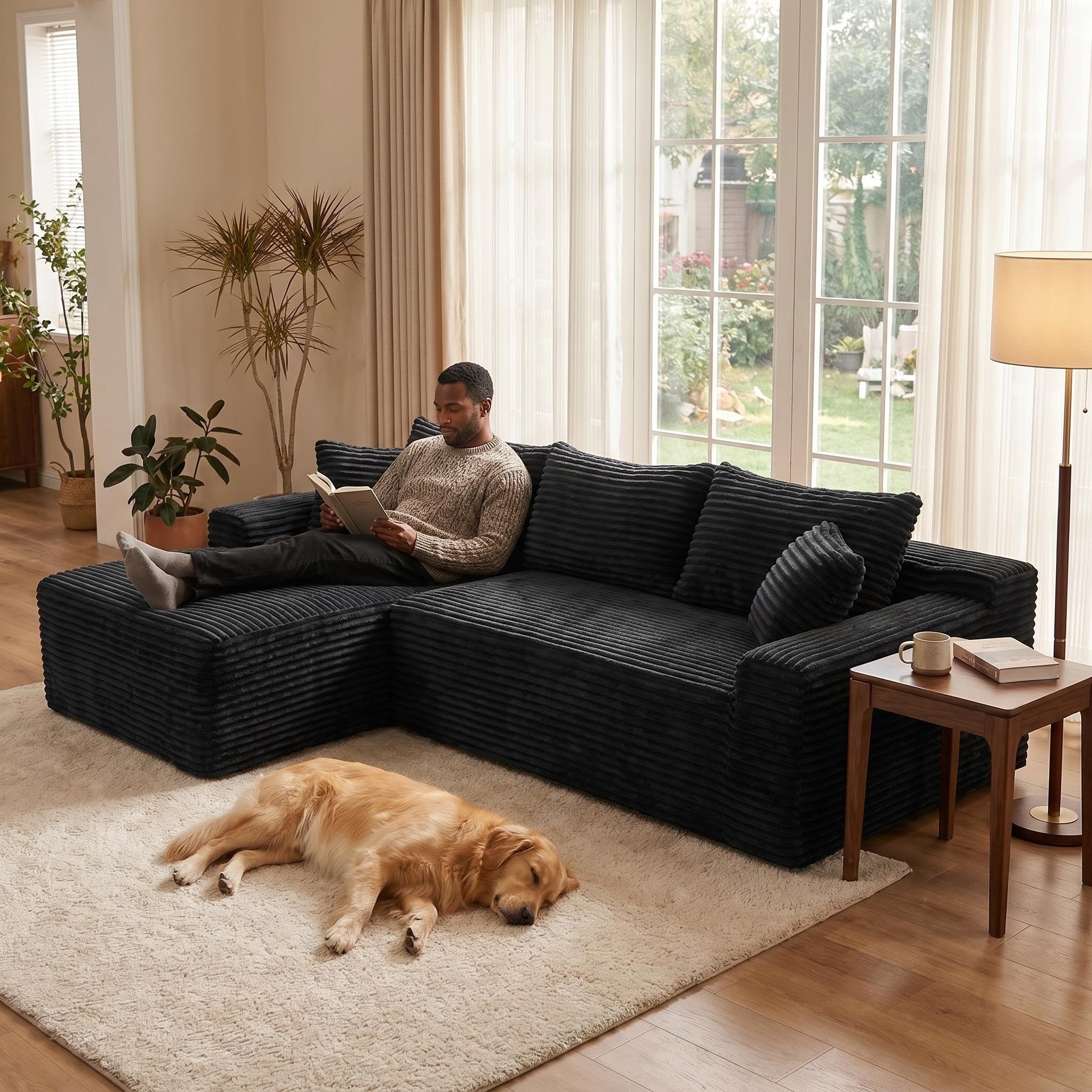 106.3' Cloud Modular Sectional Sofa Couch with L-Shape Chaise, Modern Minimalist Upholstered Couches for Living Room Bedroom, Deep Seat Corner Couch, No Assembly Required - Grand Goldman Shop