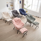 Lazy Chair with Ottoman, Modern Lounge Accent Chair with Armrests and a Side Pocket, Leisure Upholstered Sofa Chair Reading Chair with Footrest for Small Space, Corner Chair-Grey - Grand Goldman Shop