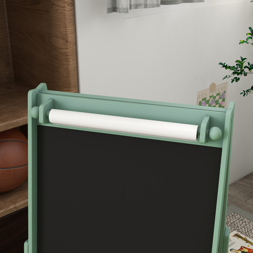 Qaba Art Easel for Kids with Paper Roll, 3 in 1 Toddler Painting Easel with Blackboard, Whiteboard, Storage Baskets, Green | 