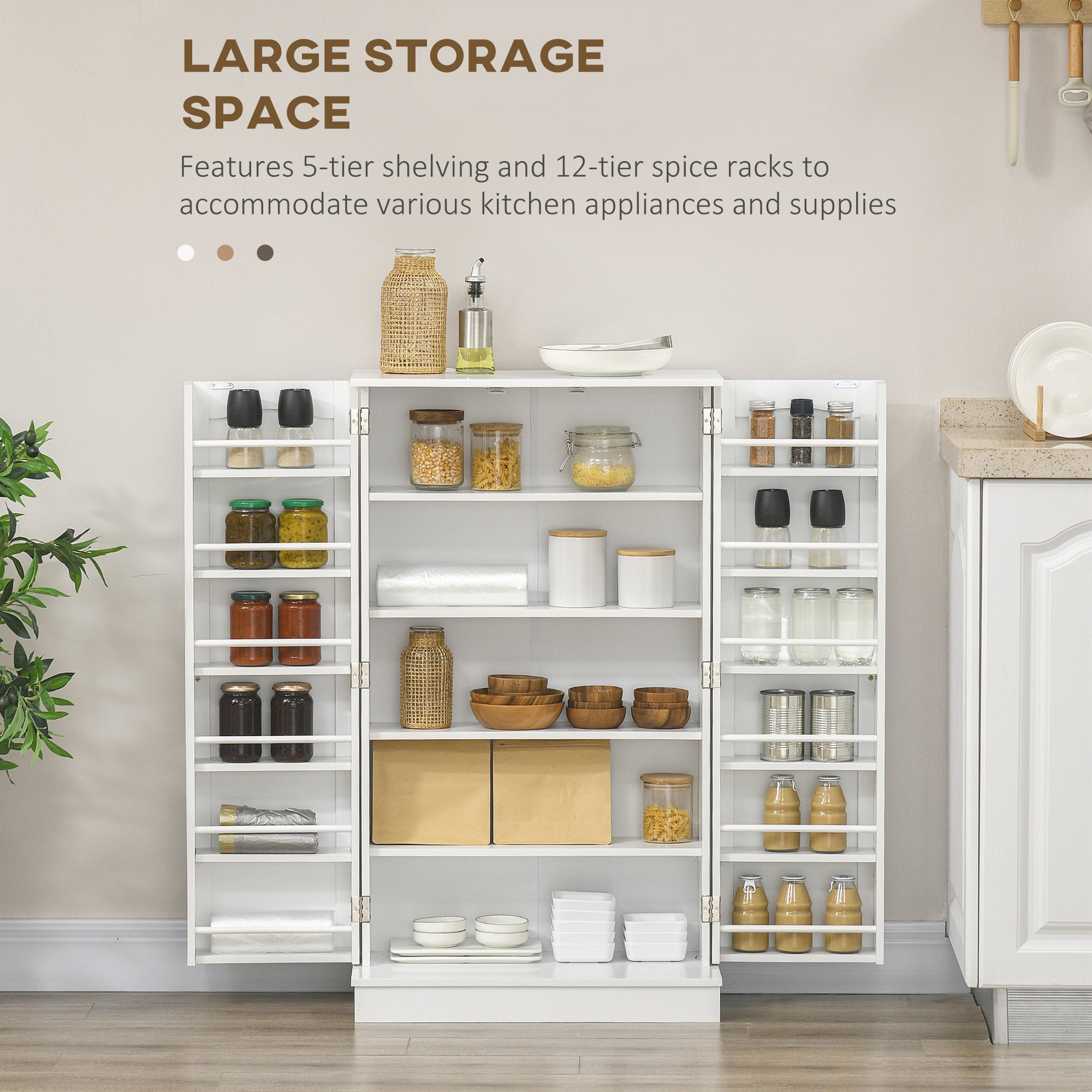 HOMCOM Kitchen Pantry Storage Cabinet w/ 5-tier Shelving, 12 Spice Racks - Grand Goldman Shop