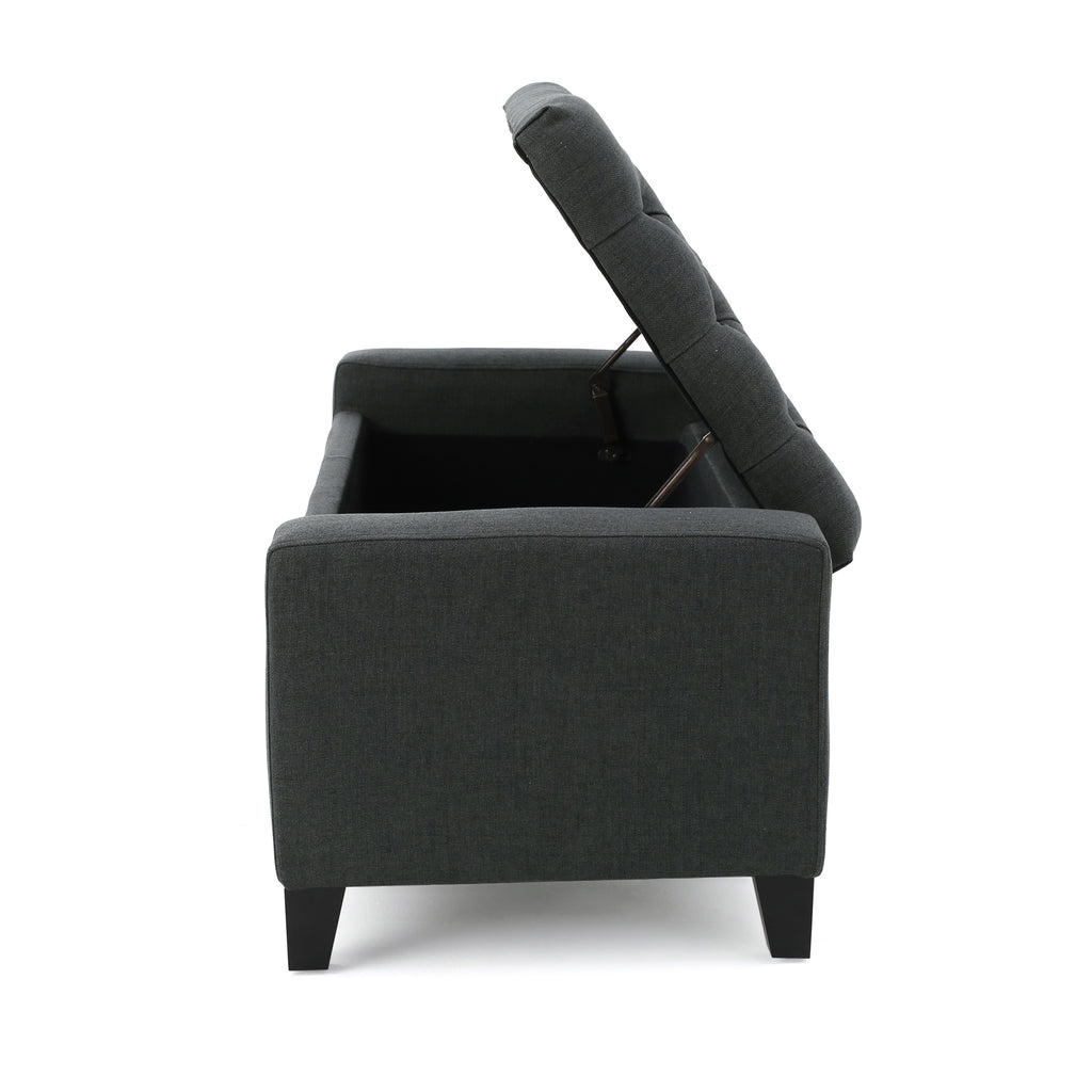 Contemporary Storage Ottoman with Tufted Top in Dark Grey Fabric - Grand Goldman Shop