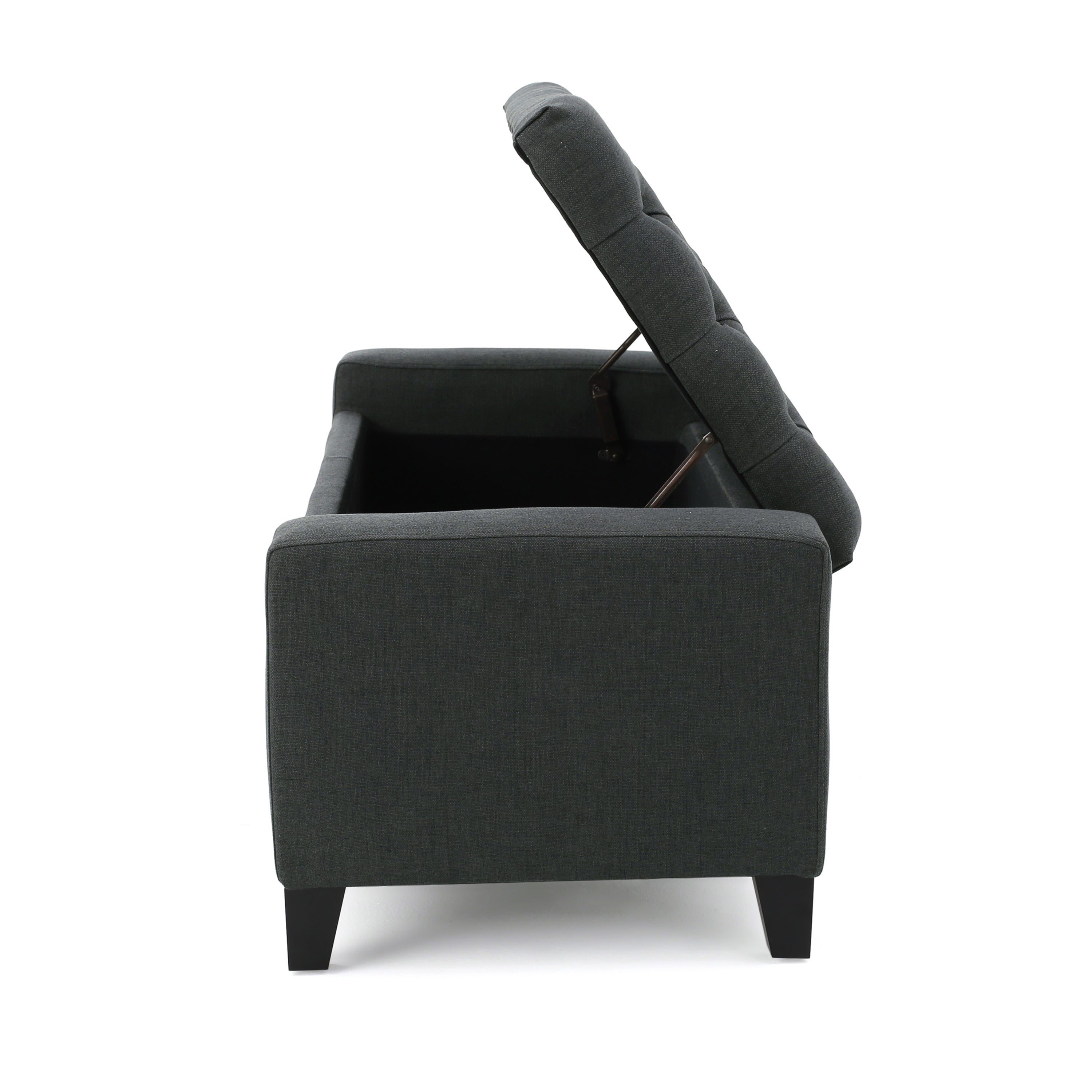 Contemporary Storage Ottoman with Tufted Top in Dark Grey Fabric - Grand Goldman Shop