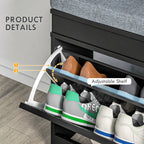 HOMCOM Modern Shoe Rack Bench for Entryway, Storage Organizer with Cushion, 2 Drawers, Adjustable Shelf, Holds 8 Pairs, Black - Grand Goldman Shop
