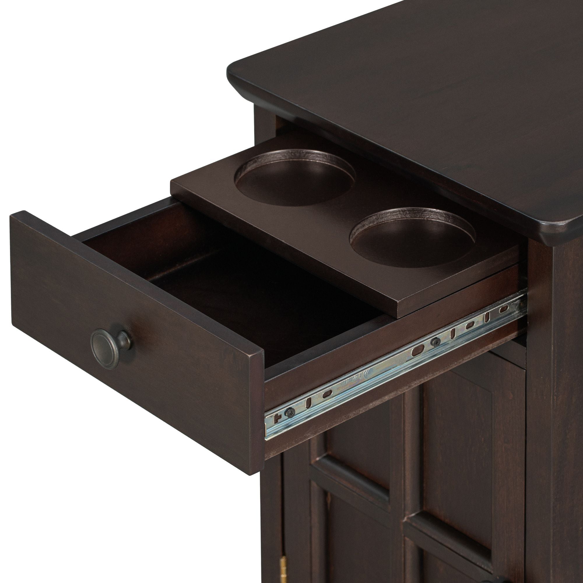 U-Can Classic Vintage Livingroom End Table Side Table with USB Ports and One Multifunctional Drawer with cup holders, Antique Espresso (Old SKU: WF296294AAP) - Grand Goldman Shop