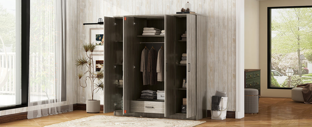 4-Door Wardrobe with 1 Drawer, Gray - Grand Goldman Shop