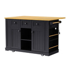 K&K 53inch Large Kitchen Island with 2 Bar Stools, Power Outlet,Door Internal Storage Rack, Kitchen Storage Cart on 5 Wheels with Drop Leaf, 5 Open Side Racks, 3 Drawers,Black (Three Packages) - Grand Goldman Shop