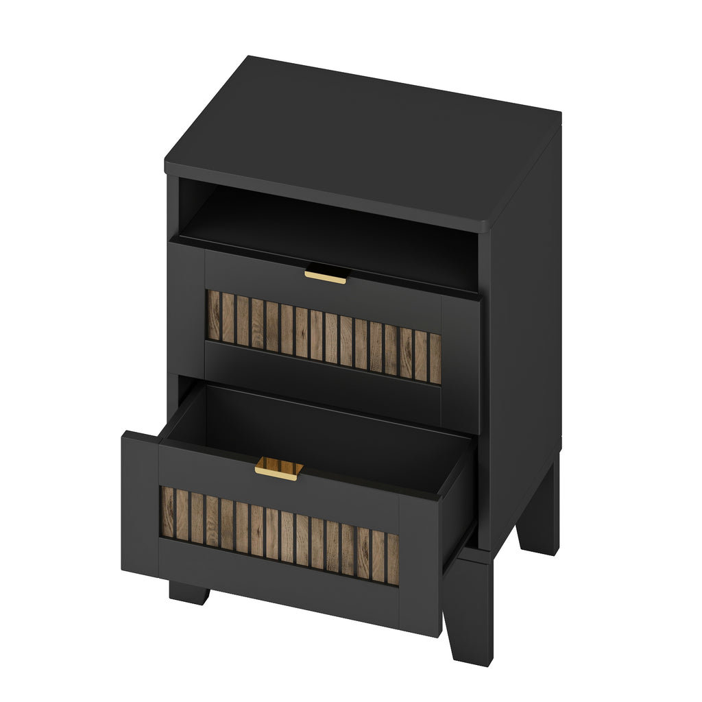 4-Pieces Bedroom Sets, Queen Size Farmhouse Platform Bed with Wooden Strip Stickers Decoration, Storage Nightstand and Dresser with Metal Handle, Black(Old SKU: HL000191AAB) - Grand Goldman Shop